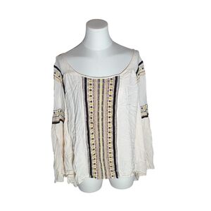Hannah Cream Black Bohemian Embroidered Bell Sleeve Blouse Size Small